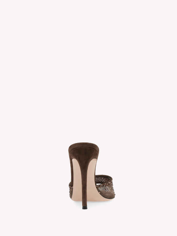 GIANVITO ROSSI Rania 85 Suede Organza Embellished Mules