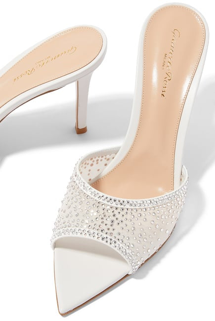 GIANVITO ROSSI Rania 85 Suede Organza Embellished Mules