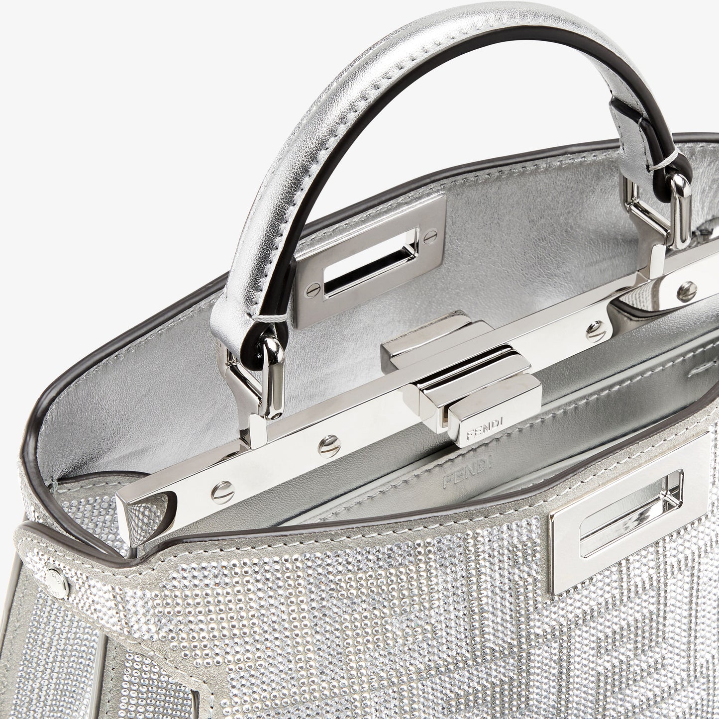 Fendi Peekaboo ISeeU Small
Silver leather bag with crystal FF motif