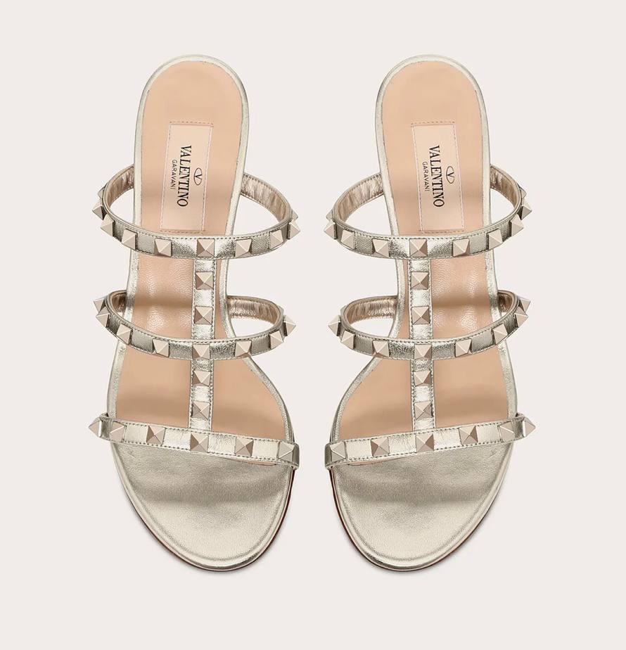 Valentino ROCKSTUD CALFSKIN LEATHER SLIDE SANDAL 60 MM