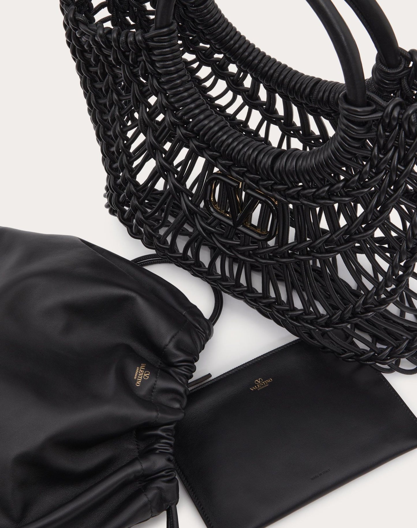 VALENTINO ALLKNOTS WOVEN LEATHER SHOPPER