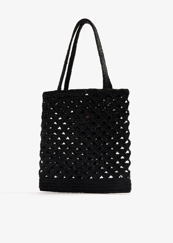 PRADA Woven Fabric Crochet Tote Bag