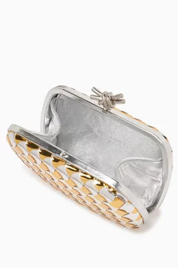 BOTTEGA VENETA
Knot Minaudiere Clutch in Laminated Intreccio Leather