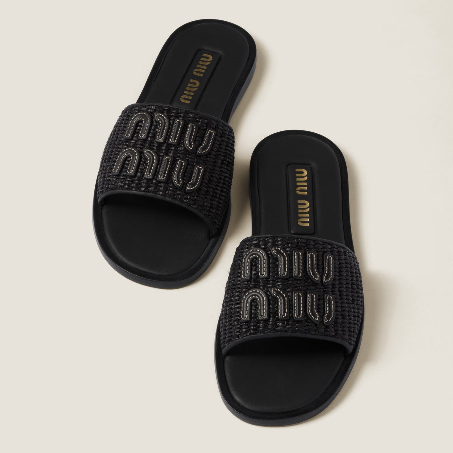 Miu miu Raffia-effect woven fabric slides