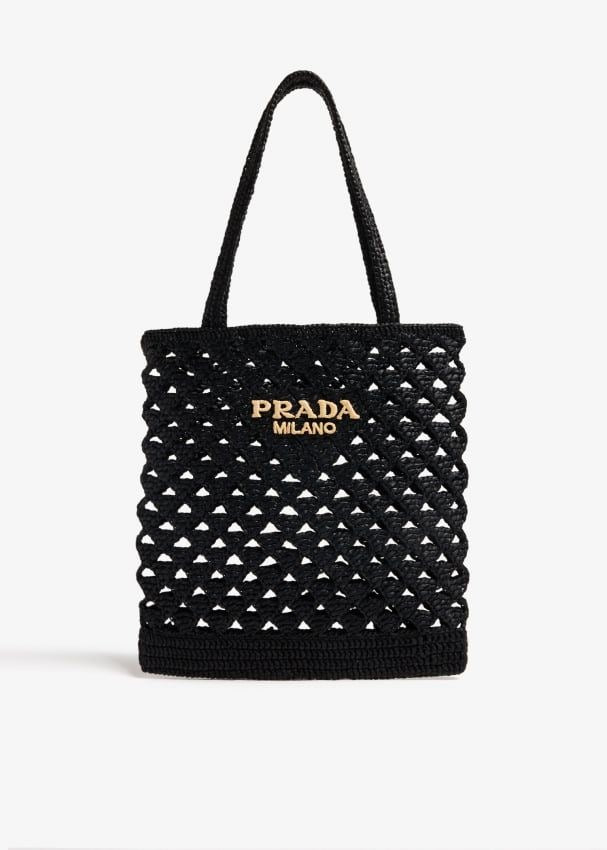 PRADA Woven Fabric Crochet Tote Bag