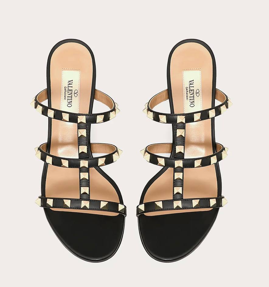 Valentino ROCKSTUD CALFSKIN LEATHER SLIDE SANDAL 60 MM