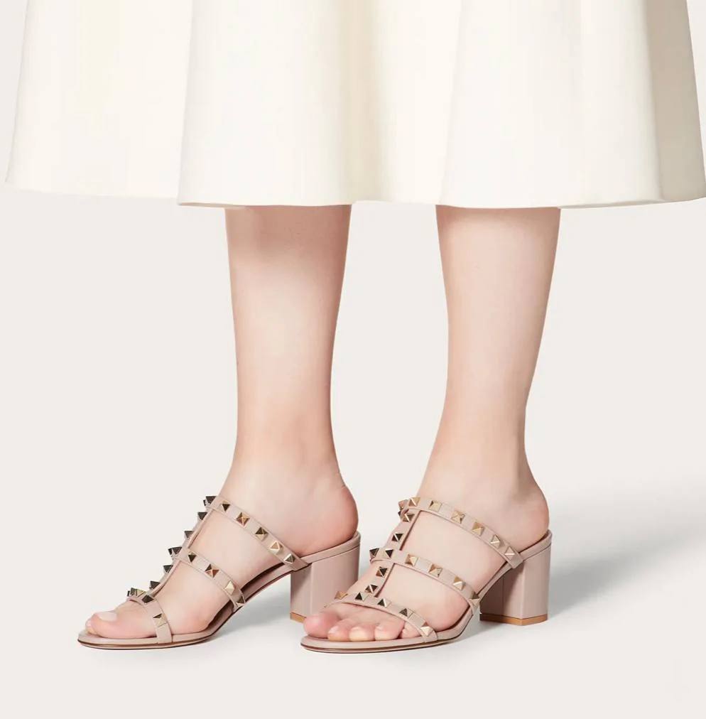 Valentino ROCKSTUD CALFSKIN LEATHER SLIDE SANDAL 60 MM