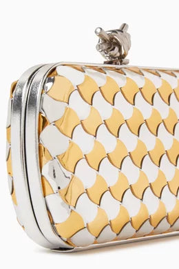 BOTTEGA VENETA
Knot Minaudiere Clutch in Laminated Intreccio Leather