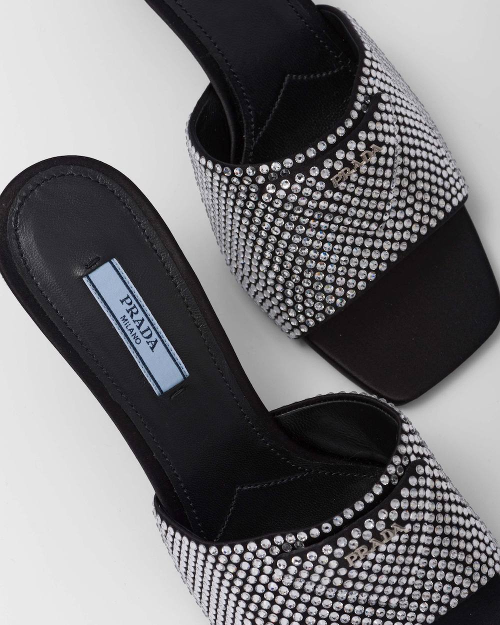 Prada satin heeled sandals with crystals