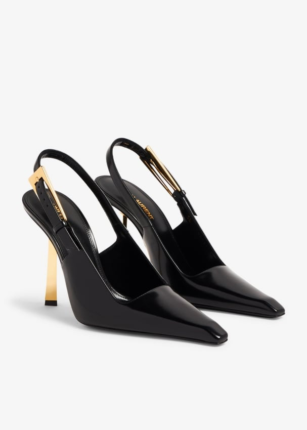 SAINT LAURENT
Lee patent-leather slingback pumps