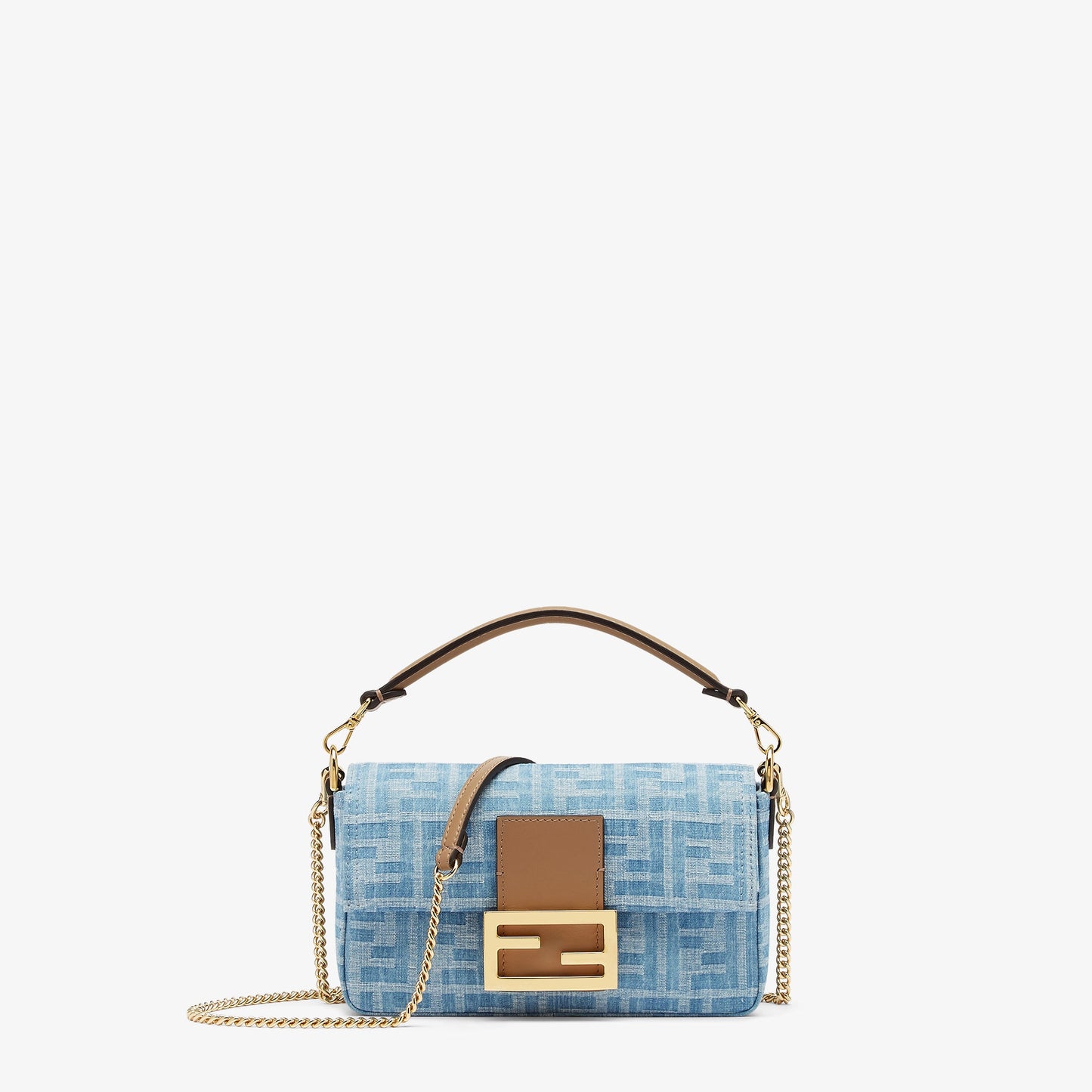 Baguette Mini
Light blue FF denim fabric bag