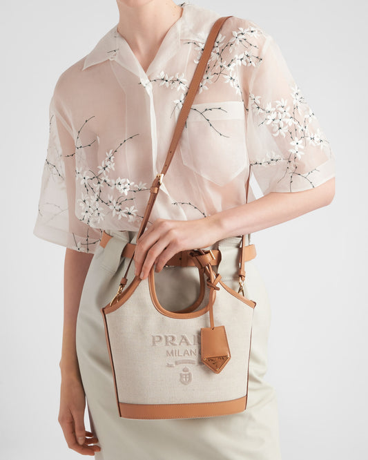 Prada Linen blend and leather mini-buckle bag